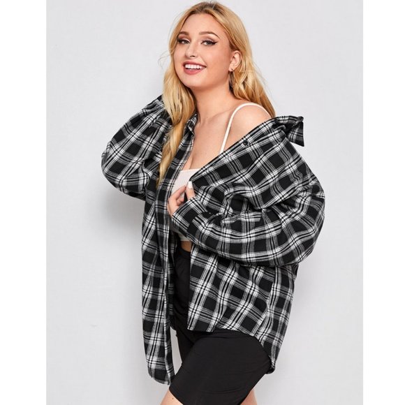 SHEIN Tops - Shein Plaid Button-Up Flannel Shirt Size 2X NWOT